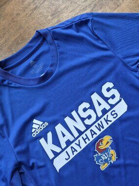 University of Kansas KU Jayhawks Mens Med Sideline Team Issues T-Shirt Royal